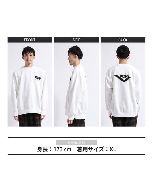 PONY(ポニー)の「PONY別注ロゴ裏起毛クルーネックスウェット(スウェット・メンズ・パープル/ホワイト・X-LARGE/SMALL/LARGE/MEDIUM)」の15枚目の写真