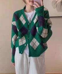 アーガイル柄カーディガン