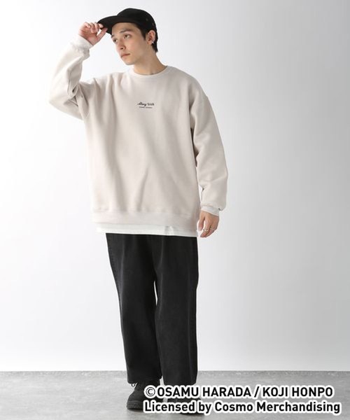 OSAMU GOODS（オサムグッズ）の「【OSAMU GOODS】コラボ裏起毛スウェットプリントクルー/256623（スウェット・メンズ・パープル/グレー系その他/グリーン/オフホワイト・LARGE/MEDIUM）」の6枚目の写真