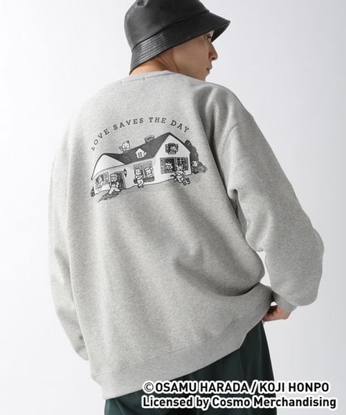 OSAMU GOODS（オサムグッズ）の「【OSAMU GOODS】コラボ裏起毛スウェットプリントクルー/256623（スウェット・メンズ・パープル/グレー系その他/グリーン/オフホワイト・LARGE/MEDIUM）」の15枚目の写真