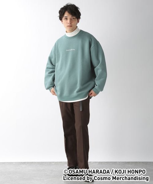 OSAMU GOODS（オサムグッズ）の「【OSAMU GOODS】コラボ裏起毛スウェットプリントクルー/256623（スウェット・メンズ・パープル/グレー系その他/グリーン/オフホワイト・LARGE/MEDIUM）」の16枚目の写真