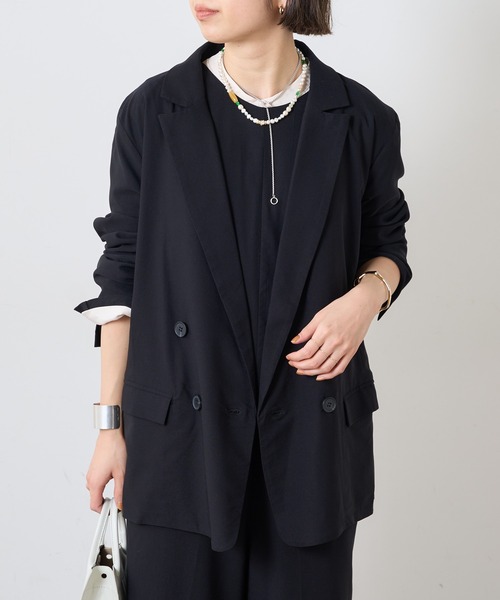 Omekashi（オメカシ）の「【セットアップ可】ストレッチダブルテーラードジャケット（テーラードジャケット・レディース・ブラック/ベージュ/グリーン・FREE）」の2枚目の写真