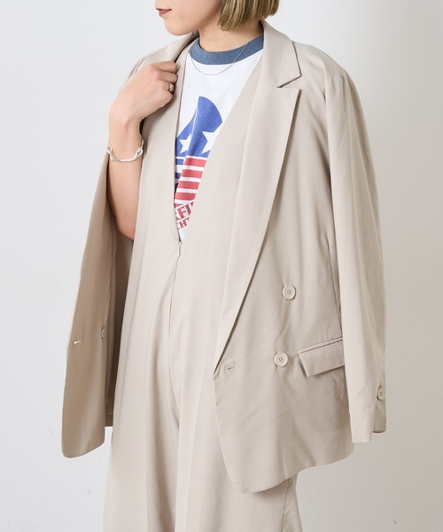 Omekashi（オメカシ）の「【セットアップ可】ストレッチダブルテーラードジャケット（テーラードジャケット・レディース・ブラック/ベージュ/グリーン・FREE）」の4枚目の写真