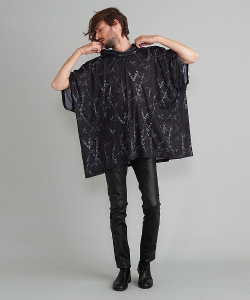 ぽんちょ mpa2820- ｸﾛｽﾁｪｰﾝﾌﾟﾘﾝﾄﾌｰﾃﾞｯﾄﾞﾎﾟﾝﾁｮ（ポンチョ）｜NO ID