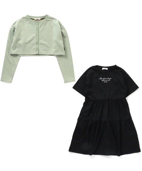 algy(アルジー)の「フラワーカーデ&ティアードワンピセット(ワンピース・キッズ・ブラック/ミント・MEDIUM/SMALL/X-SMALL/XX-SMALL)」の2枚目の写真