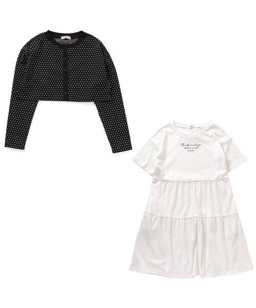 algy(アルジー)の「フラワーカーデ&ティアードワンピセット(ワンピース・キッズ・ブラック/ミント・MEDIUM/SMALL/X-SMALL/XX-SMALL)」の1枚目の写真