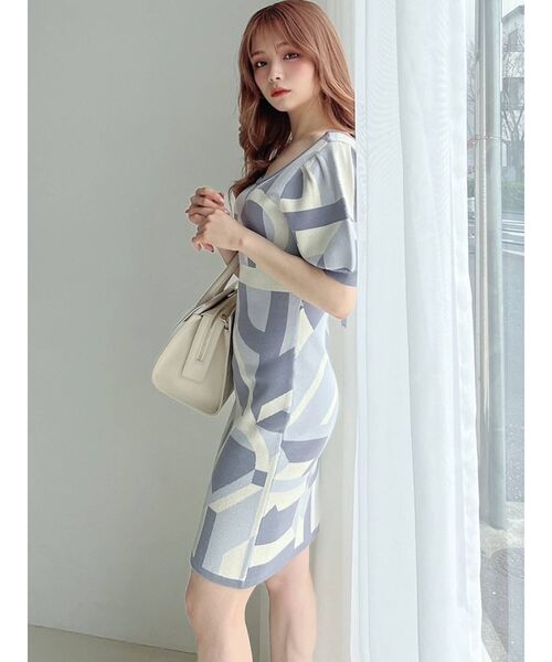 RESEXXY（リゼクシー）の「ニュアンスパターンニットワンピース（ワンピース・レディース・ブラック/ベージュ/ピンク/ブルー・FREE）」の3枚目の写真