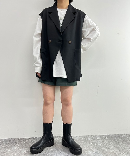 179/WG(イチナナキュウダブルジー)の「リネンライクジレジャケット(ベスト・レディース・オフホワイト/ブラック・MEDIUM)」の2枚目の写真