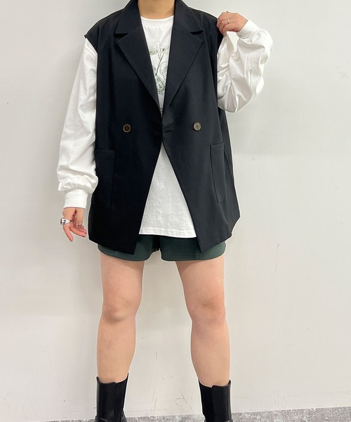 179/WG(イチナナキュウダブルジー)の「リネンライクジレジャケット(ベスト・レディース・オフホワイト/ブラック・MEDIUM)」の6枚目の写真