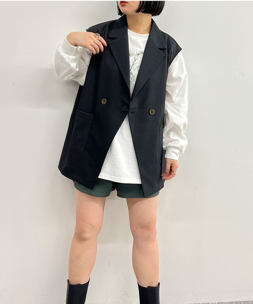 179/WG(イチナナキュウダブルジー)の「リネンライクジレジャケット(ベスト・レディース・オフホワイト/ブラック・MEDIUM)」の7枚目の写真