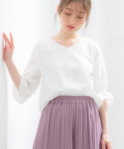 Honeys(ハニーズ)の「Vネックブラウス(シャツ/ブラウス・レディース・ホワイト/ブラック/ホワイト×ブラック/ホワイト系その他/ホワイト系その他2・LL/S/M/L)」の10枚目の写真