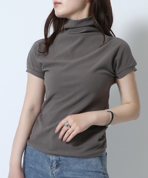 MAISON BREEZE（メゾンブリーズ）の「【MAISON BREEZE】ショートスリーブハイネックカットソー SCCH83（Tシャツ/カットソー・レディース・ホワイト/ブラック/グレー/アイボリー・4/3）」の4枚目の写真