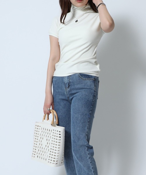 MAISON BREEZE（メゾンブリーズ）の「【MAISON BREEZE】ショートスリーブハイネックカットソー SCCH83（Tシャツ/カットソー・レディース・ホワイト/ブラック/グレー/アイボリー・4/3）」の14枚目の写真