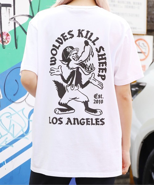 WOLVES KILL SHEEP(ウルヴスキルシープ)の「WOLVES KILL SHEEP/ウルブスキルシープ BAD WOLF SS T-SHIRT ウルフプリントTシャツ(Tシャツ/カットソー・メンズ・ブラック/ホワイト・M/L/XL)」の1枚目の写真