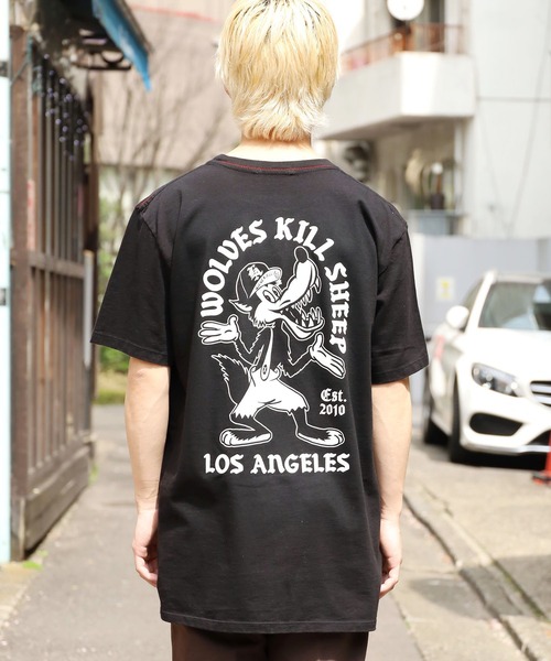 WOLVES KILL SHEEP(ウルヴスキルシープ)の「WOLVES KILL SHEEP/ウルブスキルシープ BAD WOLF SS T-SHIRT ウルフプリントTシャツ(Tシャツ/カットソー・メンズ・ブラック/ホワイト・M/L/XL)」の4枚目の写真