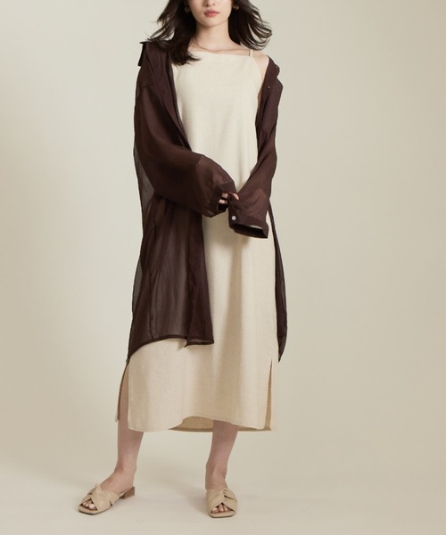 solleim（ソルレム）の「シアービックシルエットロングシャツ（シャツ/ブラウス・レディース・ブラウン/グリーン/オフホワイト/グレー・M）」の6枚目の写真