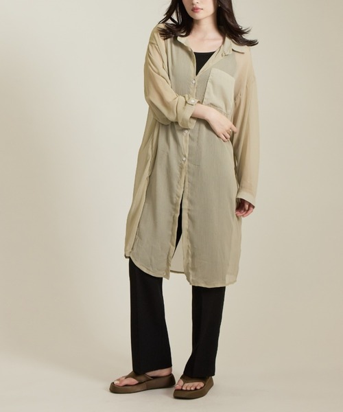 solleim（ソルレム）の「シアービックシルエットロングシャツ（シャツ/ブラウス・レディース・ブラウン/グリーン/オフホワイト/グレー・M）」の10枚目の写真