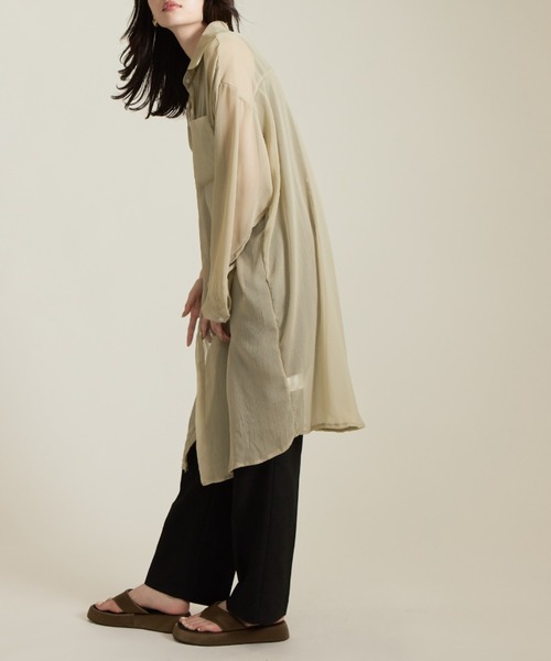 solleim（ソルレム）の「シアービックシルエットロングシャツ（シャツ/ブラウス・レディース・ブラウン/グリーン/オフホワイト/グレー・M）」の8枚目の写真