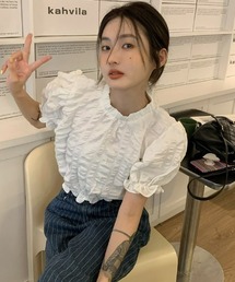 LAC-VERT | 【S/S新作】シフォンフリルパフスリーブクロップドトップス(シャツ/ブラウス)