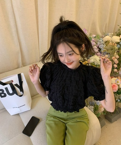 LAC-VERT（ラック・ヴェール）の「シフォンフリルパフスリーブクロップドトップス（シャツ/ブラウス・レディース・ホワイト/ブラック・FREE）」の15枚目の写真