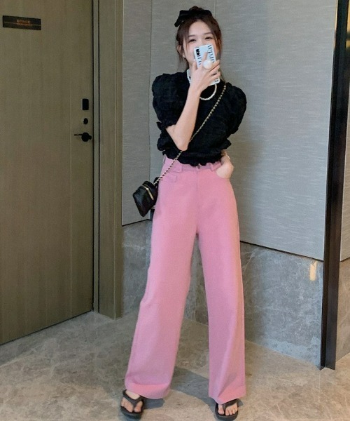 LAC-VERT（ラック・ヴェール）の「シフォンフリルパフスリーブクロップドトップス（シャツ/ブラウス・レディース・ホワイト/ブラック・FREE）」の10枚目の写真