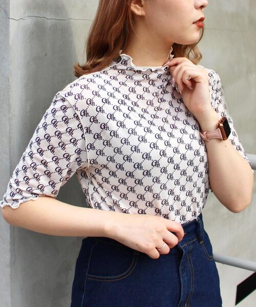 INGNI(イング)の「モノグラム柄チュールトップス(Tシャツ/カットソー・レディース・オフホワイト/ブラック/ベージュ・M)」の4枚目の写真