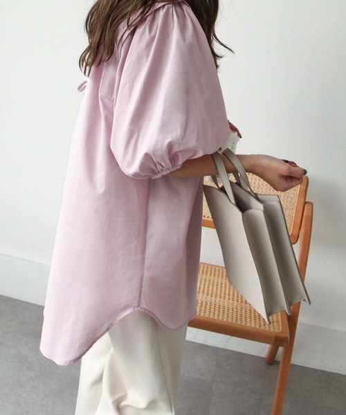 Chillfar（チルファー）の「後ろリボン5分袖ギャザーチュニック（チュニック・レディース・ブラック/オフホワイト/ピンク・FREE）」の16枚目の写真