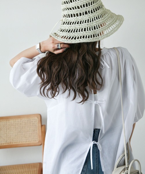 Chillfar（チルファー）の「後ろリボン5分袖ギャザーチュニック（チュニック・レディース・ブラック/オフホワイト/ピンク・FREE）」の18枚目の写真