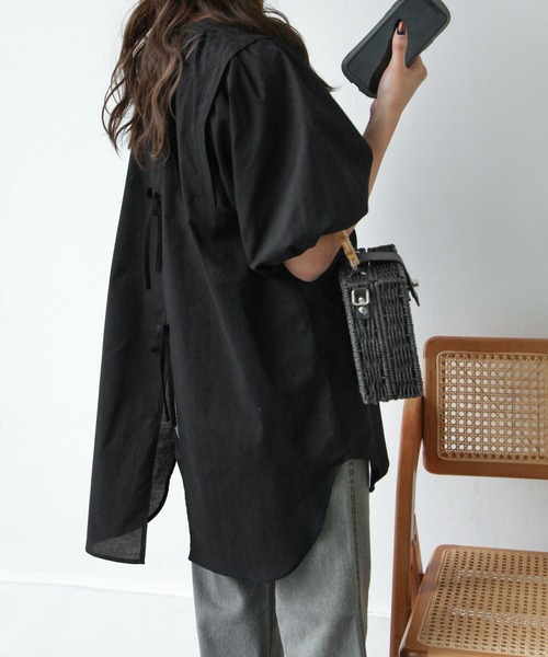 Chillfar（チルファー）の「後ろリボン5分袖ギャザーチュニック（チュニック・レディース・ブラック/オフホワイト/ピンク・FREE）」の20枚目の写真