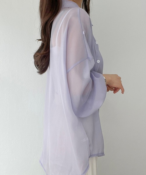 Girly Doll（ガーリードール）の「シアーレギュラーカラーシャツ（シャツ/ブラウス・レディース・ホワイト/ブラック/ベージュ/パープル/ブルー/グレー/オレンジ・FREE）」の15枚目の写真