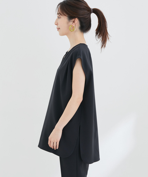 【EASYCARE・UVケア】【セットアップ対応】キーネックフレンチスリーブチュニック
