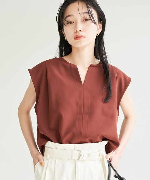 【EASYCARE・UVケア】【セットアップ対応】キーネックフレンチスリーブチュニック