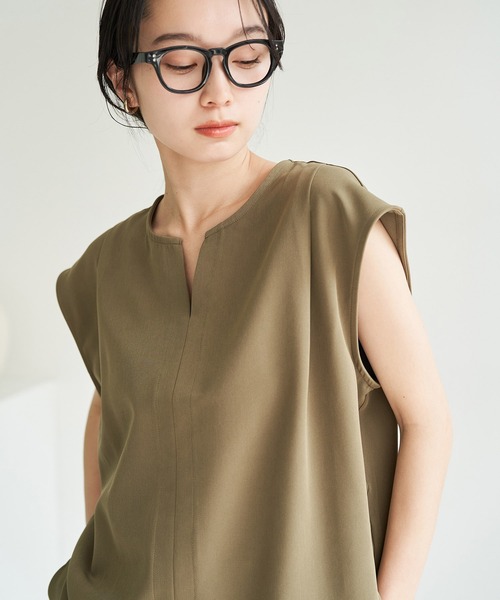 【EASYCARE・UVケア】【セットアップ対応】キーネックフレンチスリーブチュニック