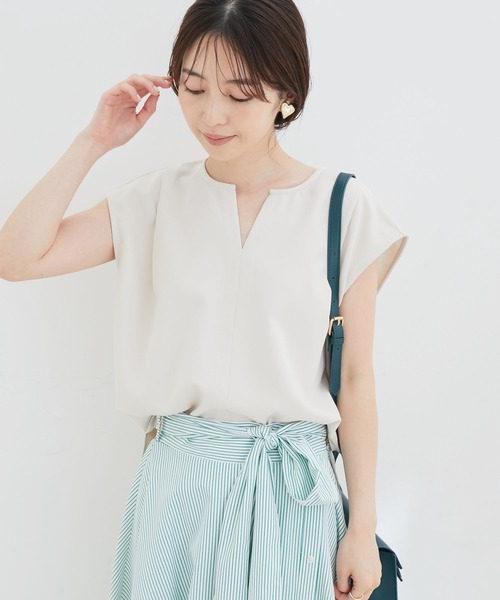 【EASYCARE・UVケア】【セットアップ対応】キーネックフレンチスリーブチュニック