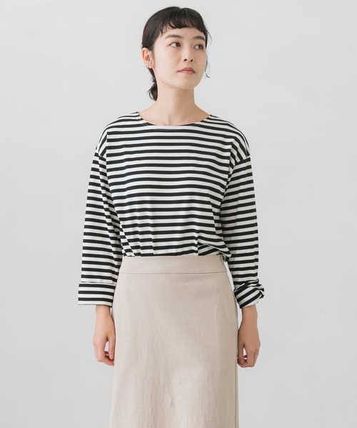 かぐれ（カグレ）の「ボーダーロングカットソー（Tシャツ/カットソー・レディース・ブラック/ネイビー・FREE）」の3枚目の写真