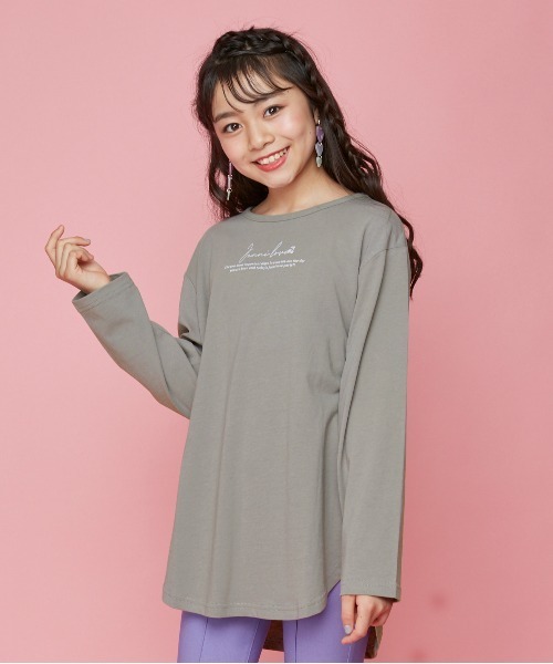 JENNI love（ジェニィラブ）の「ラウンドヘムスリットロング丈ロンT（Tシャツ/カットソー・キッズ・オフホワイト/グレー/ミント・130cm/150cm/140cm/160cm）」の3枚目の写真