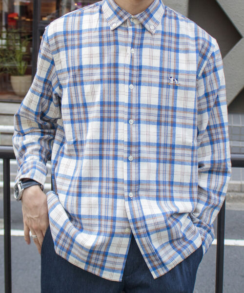 GLOSTER（グロスター）の「【GLOSTER ROAD/グロスターロード】フレンチブルドッグ ボタンダウン ネルチェックシャツ（シャツ/ブラウス・メンズ・ブラック系その他/グリーン系その他/ブルー系その他/レッド系その他・M/L/XL）」の4枚目の写真