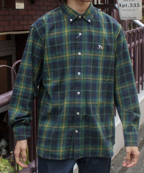 GLOSTER（グロスター）の「【GLOSTER ROAD/グロスターロード】フレンチブルドッグ ボタンダウン ネルチェックシャツ（シャツ/ブラウス・メンズ・ブラック系その他/グリーン系その他/ブルー系その他/レッド系その他・M/L/XL）」の6枚目の写真