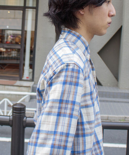 GLOSTER（グロスター）の「【GLOSTER ROAD/グロスターロード】フレンチブルドッグ ボタンダウン ネルチェックシャツ（シャツ/ブラウス・メンズ・ブラック系その他/グリーン系その他/ブルー系その他/レッド系その他・M/L/XL）」の8枚目の写真