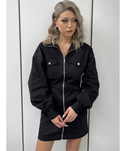 EGOIST（エゴイスト）の「ミリタリースタンドカラーワンピース（ワンピース・レディース・ブラック/ベージュ・S/M）」の2枚目の写真