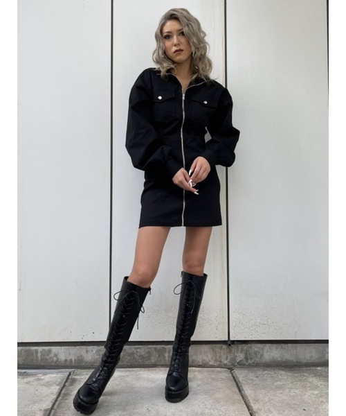 EGOIST（エゴイスト）の「ミリタリースタンドカラーワンピース（ワンピース・レディース・ブラック/ベージュ・S/M）」の3枚目の写真