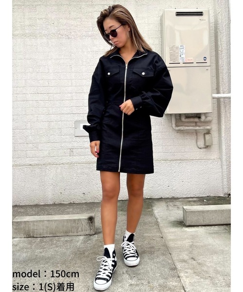 EGOIST（エゴイスト）の「ミリタリースタンドカラーワンピース（ワンピース・レディース・ブラック/ベージュ・S/M）」の6枚目の写真