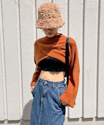 カシュクールクロップドニットトップス