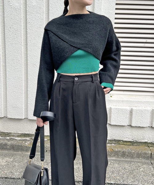 セール】カシュクールクロップドニットトップス（ニット