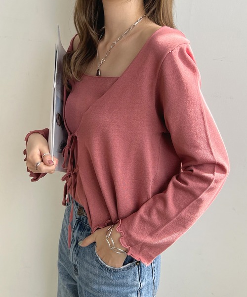 Futier land(フューティアランド)の「Wリボンカーディガン×キャミSET(カーディガン/ボレロ・レディース・ブラック/ピンク/アイボリー・FREE)」の1枚目の写真