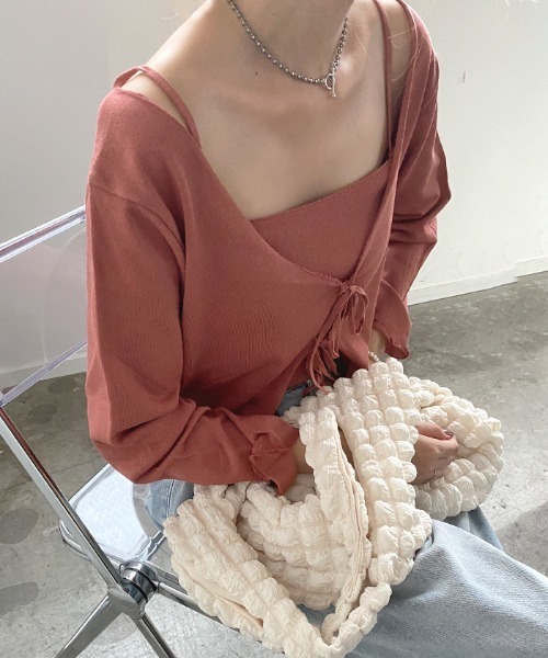 Futier land(フューティアランド)の「Wリボンカーディガン×キャミSET(カーディガン/ボレロ・レディース・ブラック/ピンク/アイボリー・FREE)」の4枚目の写真