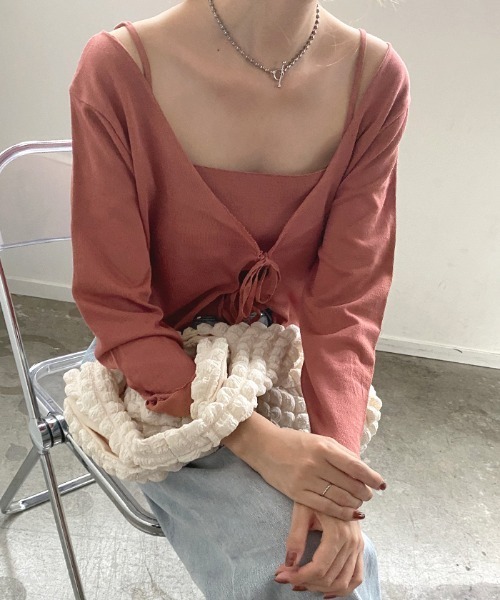 Futier land(フューティアランド)の「Wリボンカーディガン×キャミSET(カーディガン/ボレロ・レディース・ブラック/ピンク/アイボリー・FREE)」の5枚目の写真