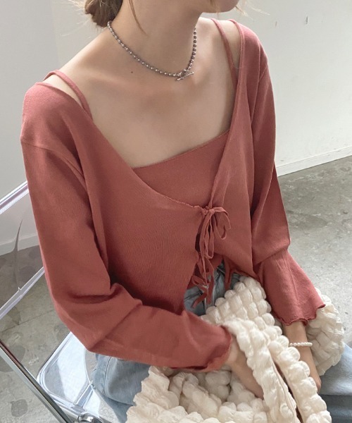 Futier land(フューティアランド)の「Wリボンカーディガン×キャミSET(カーディガン/ボレロ・レディース・ブラック/ピンク/アイボリー・FREE)」の7枚目の写真