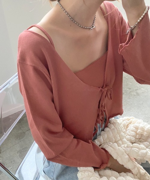 Futier land(フューティアランド)の「Wリボンカーディガン×キャミSET(カーディガン/ボレロ・レディース・ブラック/ピンク/アイボリー・FREE)」の8枚目の写真