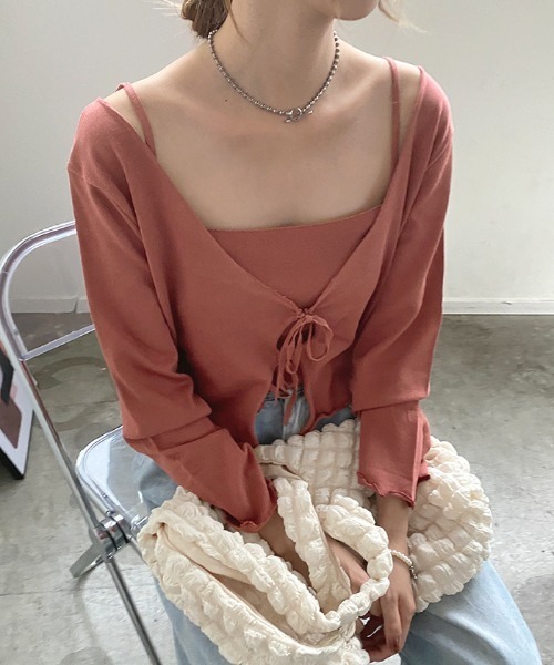 Futier land(フューティアランド)の「Wリボンカーディガン×キャミSET(カーディガン/ボレロ・レディース・ブラック/ピンク/アイボリー・FREE)」の9枚目の写真